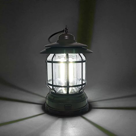 Lampe de camping rétro, lanterne de camping portable, fonctionne avec 3 piles AA, lampe à suspendre pour tente idéale pour la pêche, la randonnée et le camping (piles non incluses) (Armée) (1/5)