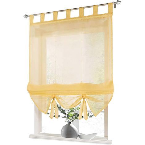 1 Roman blind with loops, curtains, kitchen, transparent, loop blind, curtains, modern voile (yellow, WxH 60 x 155 cm) (1/5)