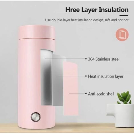 Mini-Reisewasserkocher, 450 ml, kleiner Edelstahl-Wasserkocher, elektrische Heizung, schnelles Aufkochen und automatische Abschaltung für Tee, Milch, Kaffee (PINK) (1/3)