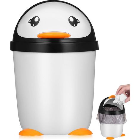 Poubelle pingouin avec couvercle basculant en plastique pour bureau, comptoir, rangement avant pour garçon et fille, salle de bain, couvercle, organisateur (1/5)