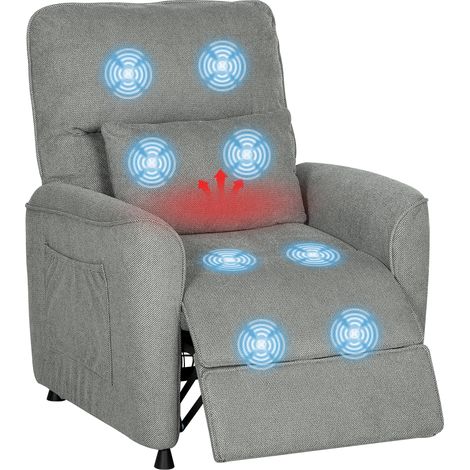 Poltrona reclinabile elettrica riscaldata e massaggiante – Reclinabile fino a 150° – Rivestimento in microfibra con cuscino in memory foam – 2 telecomandi – Poggiapiedi – Grigio scuro