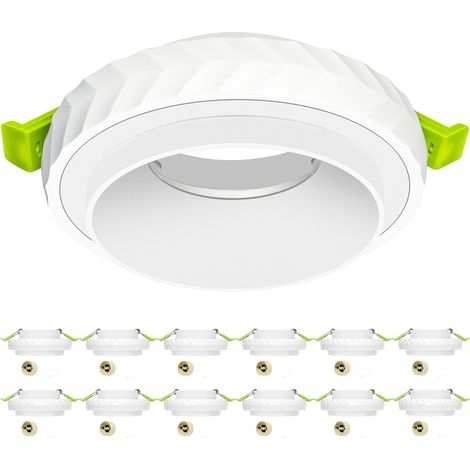 Lot de 12 Spot Encastrable GU10 2-en-1, Cadre de Spot Encastrable Aluminium Blanc avec Douille GU10, Design Anti-éblouissement Effet Cratère, Trou de Perçage Ø64–82mm pour Salon Salle de Bain (1/5)