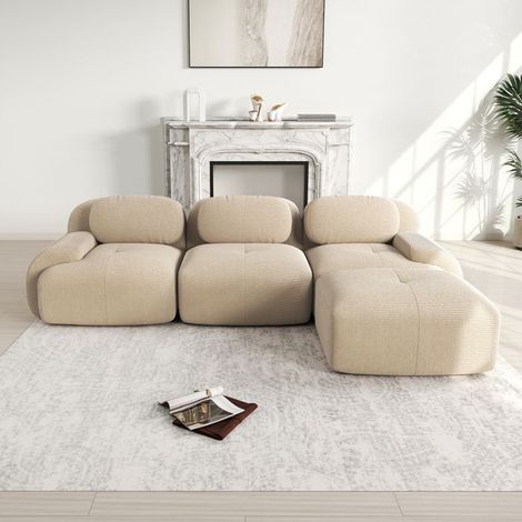 Canapé d'angle modulable velours côtelé beige 298x178x75 cm - Mousse HR 32D, sans montage (1/5)