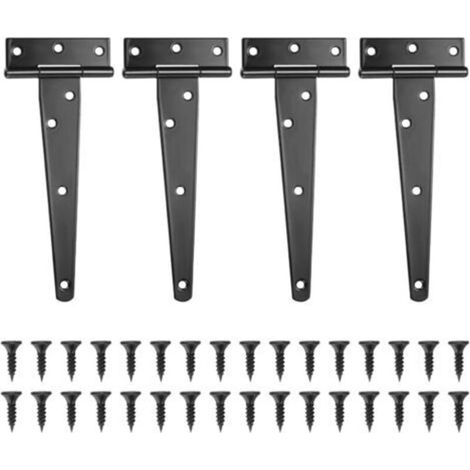 Lot de 4 Charnières en T-Noires Charnière Porte de Grange-Charnières de Portes-Charniere Plate Inox pour Portails-Abris de Jardin NPTERBL
