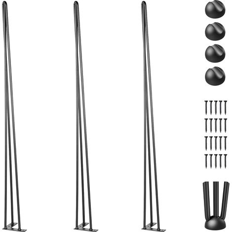 Pieds de table en métal noir 86,4 cm, lot de 4, capacité 99,8 kg chacun, 3 tiges en acier carbone pour bureau, banc, table à manger. (1/5)