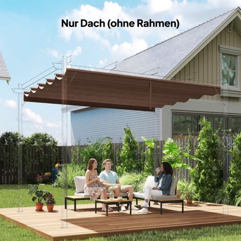Toile Rétractable pour Pergola 3 x 3 m avec Drainage d’Eau, Polyester Marron Café