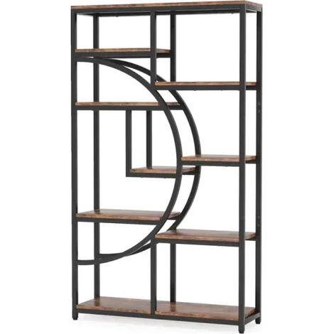 CHICFURN Libreria geometrica 95x30x175 cm metallo nero e legno marrone, 9 ripiani (1/5)