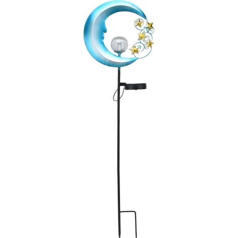 Lampe solaire de jardin étanche en fer avec verre craquelé, décorative en forme de lune et d'étoile, pour cour et allées (1/5)