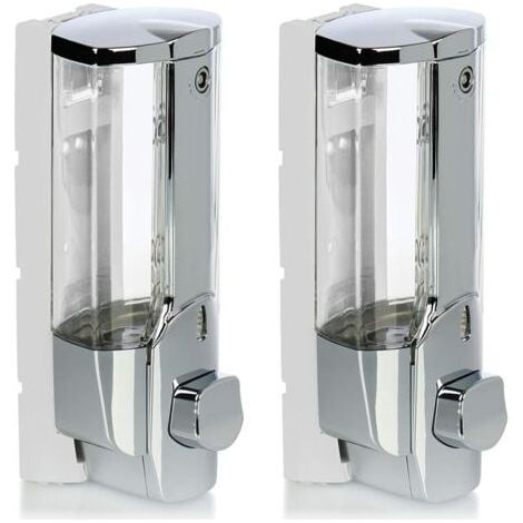 2x Distributeurs de savon muraux - Distributeurs de savon muraux rechargeables - Distributeurs de savon pour gel douche et shampoing (chrome)