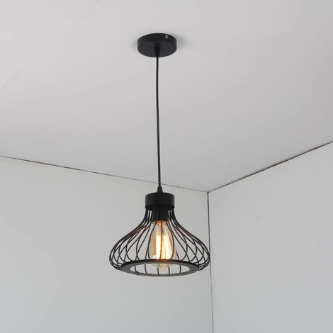 Industrial Retro Cage Ceiling Pendant Light, Shades Metal Basket Lamp, Vintage Rustic Black Wire Cage Guard Hanging Lighting Fixture for Kitchen Island Loft Restaurant [Energy Class A++] (1/5)