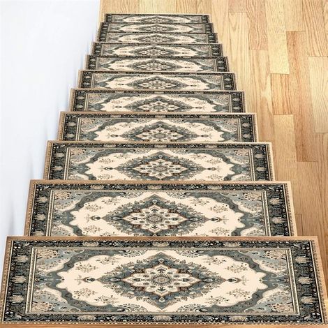 Tapis d'escalier antidérapants et amovibles 20 x 76 cm (lot de 4) - Protection optimale pour les marches d'escalier - Convient aux enfants, aux personnes âgées et aux animaux domestiques - Noir et gri