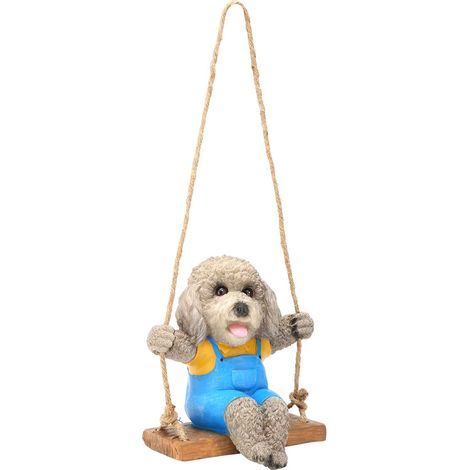 Décoration de jardin suspendue en résine, style pendentif, animal en peluche, chien de dessin animé, gris (1/5)