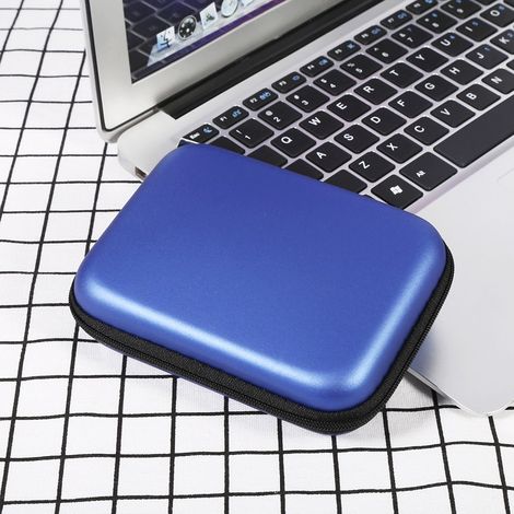 Boîte de rangement d'accessoires numériques en EVA PU - 14x10x3.5cm - Rangement organisé pour cables USB, téléphones et cartes SD - Noir Rouge Bleu foncé (1/4)