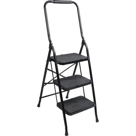 Escabeau pliant 3 marches antidérapant, échelle multifonction en métal avec patins caoutchouc, tabouret robuste pour intérieur et extérieur (1/5)