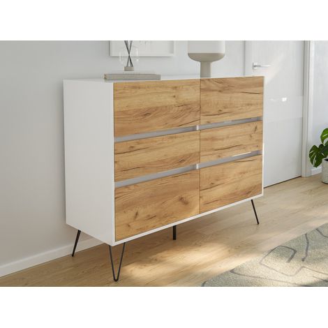 Sideboard Kommode Volo 120cm Greifraum 6 SoftClose Schubladen Weiß/Eiche Front (1/5)