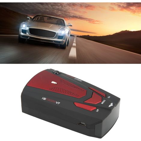 Détecteur de radars de voiture 360° V7 avec alarme vocale de vitesse, détecteur de contrôle de vitesse 16 bandes (apparition arrière aléatoire), rouge (1/5)