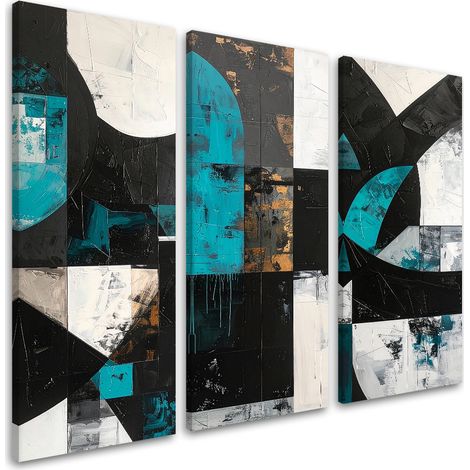 Set de tableaux sur toile  Abstraction turquoise 3 x 60x120 (1/4)