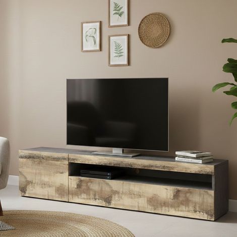 Dmora Mueble para TV para salón, Made in Italy, soporte para TV con 2 puertas para salón, 150x40h37 cm, color gris pizarra y arce, con embalaje reforzado (1/5)