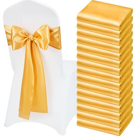 Lot de 50 nœuds de chaise en satin doré, 17,8 x 274 cm, pour décoration de mariage, cérémonie, baby shower, banquet (1/5)