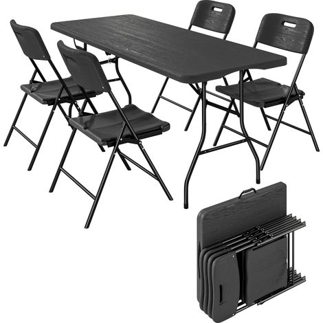 Ensemble de camping pliant 5 pièces : table et chaises pliantes, plateau en PEHD imperméable et structure en métal