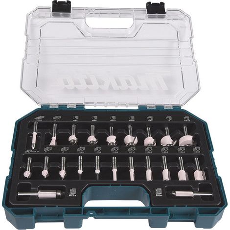 Makita – Coffret de fraises Ø8 mm pour défonceuse et affleureuse – 22 pcs pour bois dur – D74778
