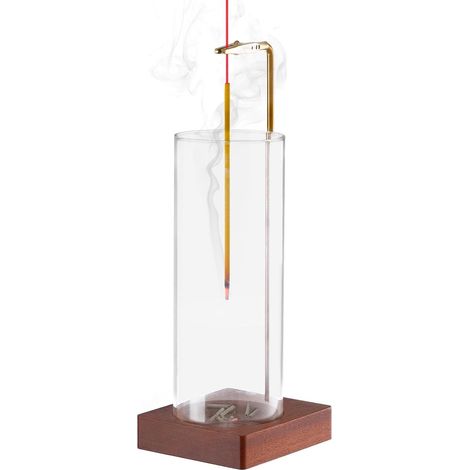 Support À Encens Pour Bâtonnets - Cendrier En Verre Amovible - Structure En Bois Et Laiton - Pour Méditation Yoga Spa Décoration Intérieure - 1 Pièce (1/5)