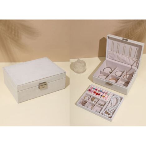 Jewelry Storage Box, Leather Display Box for Earrings and Rings, White (1/4)