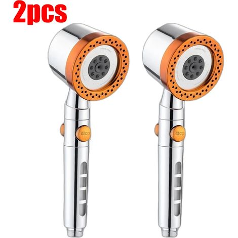 (Orange 2 pièces) Pommeau de douche 5 jets économe en eau, pommeau de douche portable en ABS, style spa, grand débit, filtre pour salle de bain, ensemble de buses pour robinet de douche (1/5)