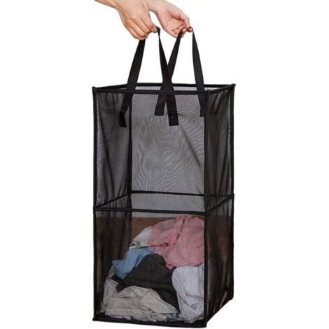 Bolsa para la ropa sucia con asas, cesto de ropa sucia de malla portátil y plegable para lavar