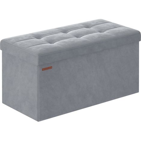 Banco otomano de terciopelo con tapa 2 compartimentos extraíbles capacidad de carga de 300 kg para pasillo salón dormitorio gris 120004158 (1/4)