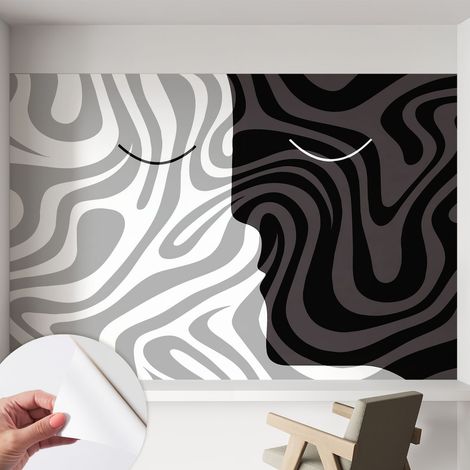 Papier peint autocollant à motifs décoratifs pour salon chambre et bureau Décoration murale élégante avec colle Visages abstraits 152x104 cm (1/5)