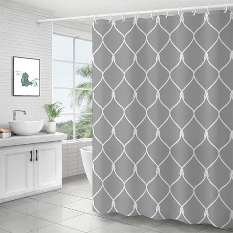 Abverkauf EQWLJWE Duschvorhang aus Polyester mit geometrischem Muster, 183 x 183 cm, mit 12 Haken – Schwarz/Weiß, maschinenwaschbar, wasserdicht