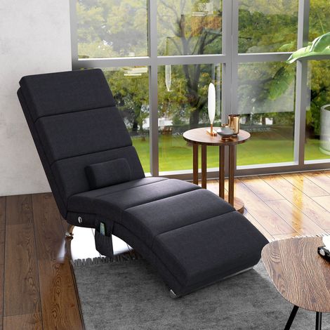 Fauteuil relax chaise longue de relaxation ergonomique, massant et chauffant avec télécommande 56 x 168 x 84 cm noir (1/5)