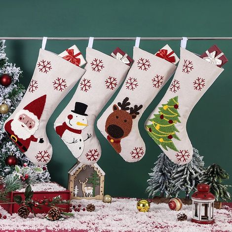 4 sacs cadeaux de Noël, décorations de Noël, rembourrage de bas de Noël, sac cadeau pendentif de Noël (1/5)
