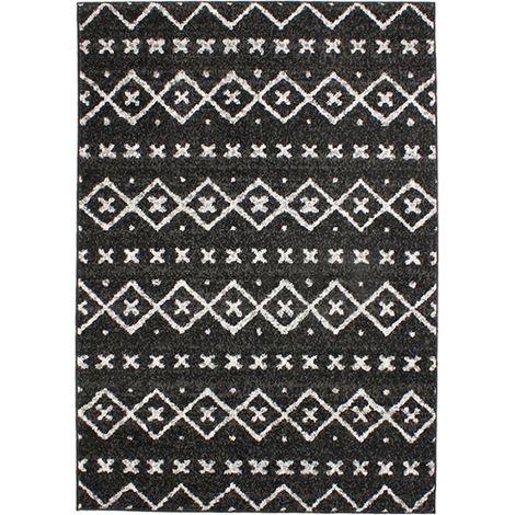 VENISE - Tapis toucher laineux imprimé motifs ethniques noir 133x190 (1/4)
