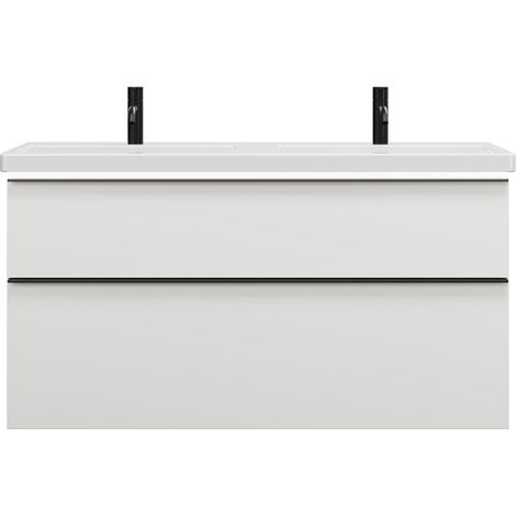 burgbad Eqio double lavabo en céramique, meuble sous-lavabo avec