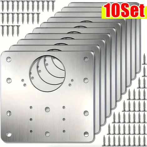 (10 jeux) Kit de réparation de charnières de placard - Plaque de montage pour charnières de porte de placard de cuisine avec trous - Supports de fixation plats - Outils ménagers (1/5)