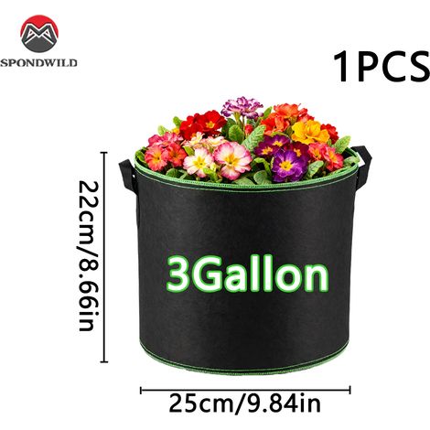 (3 gallons, 1 pièce) 1/3/10 sacs de culture de 3 gallons avec poignées, pots en tissu non tissé avec bords verrouillables, conteneurs pour la plantation de légumes (1/4)