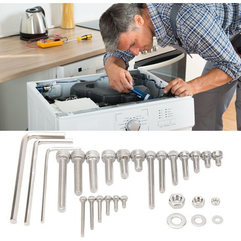1080-teiliges Set aus Edelstahl 304, bestehend aus Sechskantmuttern, Unterlegscheiben und Kappen der Größen M2, M3 und M4 sowie einem Sechskantschlüssel. (1/5)
