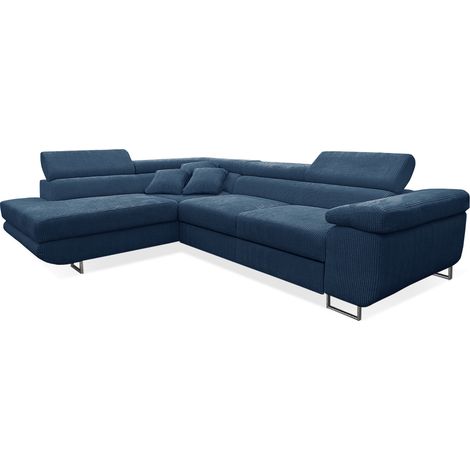 Ecksofa, links umbaubar, 4-sitzig, Truhe Martin Cord Blau