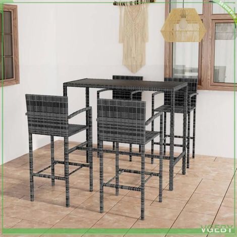 Ensemble de bar de jardin - FAFEICY - 3064844 - Résine tressée gris - Table 130x60x110 cm - 4 tabourets avec dossier (1/5)