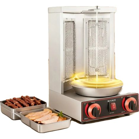Machine à Shawarma à Gaz, Puissance 3000W, Tension 220V, Plage de Température RT-300 °C, Dimensions 29,53048,5cm, Taille du Plateau 29,5132,3cm (1/5)