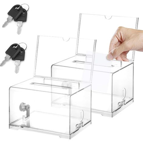 Acrylspendenbox, 2 Stück Acrylspendenbox Abschließbare, Empfohlene Box, Spardose Transparent mit Schloss und Schlüssel, für Abstimmungen, Gewinnspiele, Wettbewerbe, Visitenkarten (1/5)