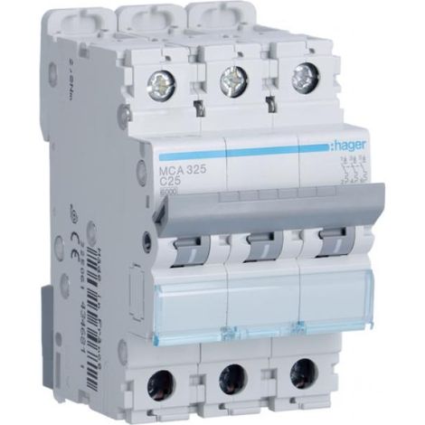 Hager interruttore automatico 3p 25a 6 ka c 3moduli  mca325