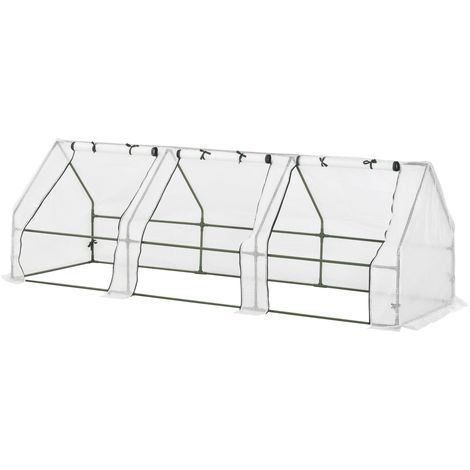 Serre de jardin Outsunny Mini Serre de Jardin mini serre tunnel 270L x 90l x 90H cm toit pointu Acier PE Haute densité 140 g/m² Anti-UV 3 fenêtres avec Zip enroulables Blanc (1/5)