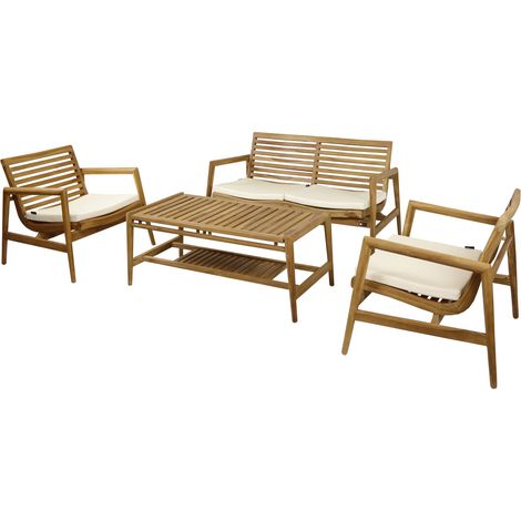 Axi June Salon De Jardin Avec 1 Canapé, 2 Fauteuils Et Une Table De Jardin Canapé De Jardin 4 Pièces En 100 % Teck Ensemble Table Et Chaise De Jardin (1/5)