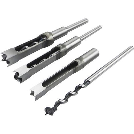 Ensemble de 4 forets carrés pour le travail du bois, burins à mortaiser en acier, scie cloche, outils électriques pour menuisier, diamètres : 1/2, 1/4, 5/16 et 3/8 pouce