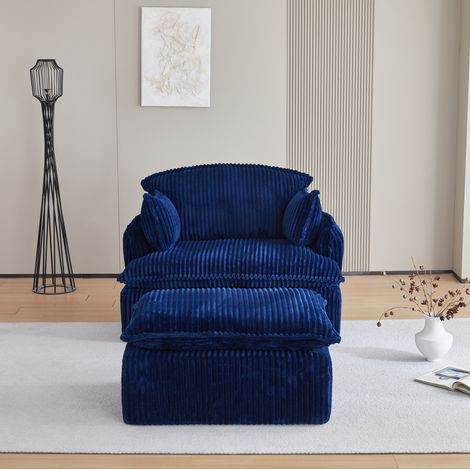 Fauteuil avec repose-pieds 115x89x77 cm bleu – compact sans montage, revêtement en tissu MEUBLIV (1/5)