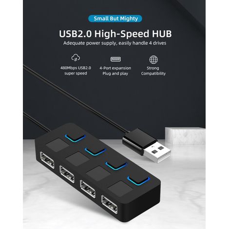 Este concentrador USB 2.0 compacto de 4 puertos es fácil de instalar, cuenta con controles de conmutación independientes, funcionalidad plug-and-play y es compatible con dispositivos Mac y PC. (1/4)
