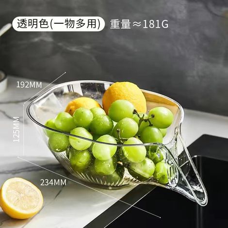 Cesta para lavar y escurrir frutas y verduras, filtro de agua integrado, cubeta de PET transparente (30 × 20 × 15 cm) (1/5)